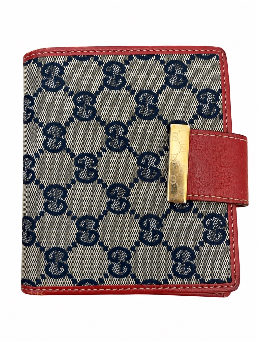 Gucci Blue Monogram Canvas Card Holder with Red Leather Trim